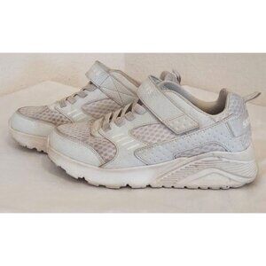 Skechers Girls' Uno Lite White Lace Up Sneaker Air-Cooled Memory Foam Size 3.5Y